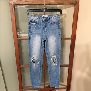KanCan Blue Skinny Jeans with Distressed Look